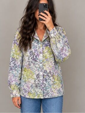 Vintage National Floral Button Down Shirt L 100% Cotton Pastel Cottagecore